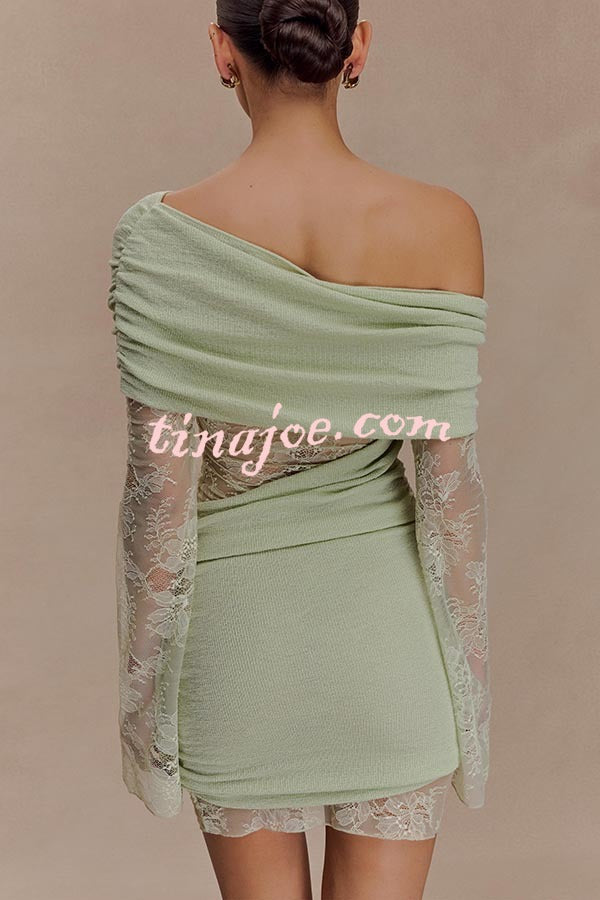 Fashion Lace Panel Long Sleeve Slim Fit Knit Mini Dress