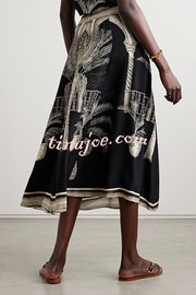 Satin Botanical Print Sleeveless Lounge Top and Midi Skirt Set