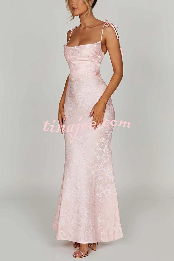 Jacquard Fabric Elegant Suspender Tie Slim Fishtail Maxi Dress