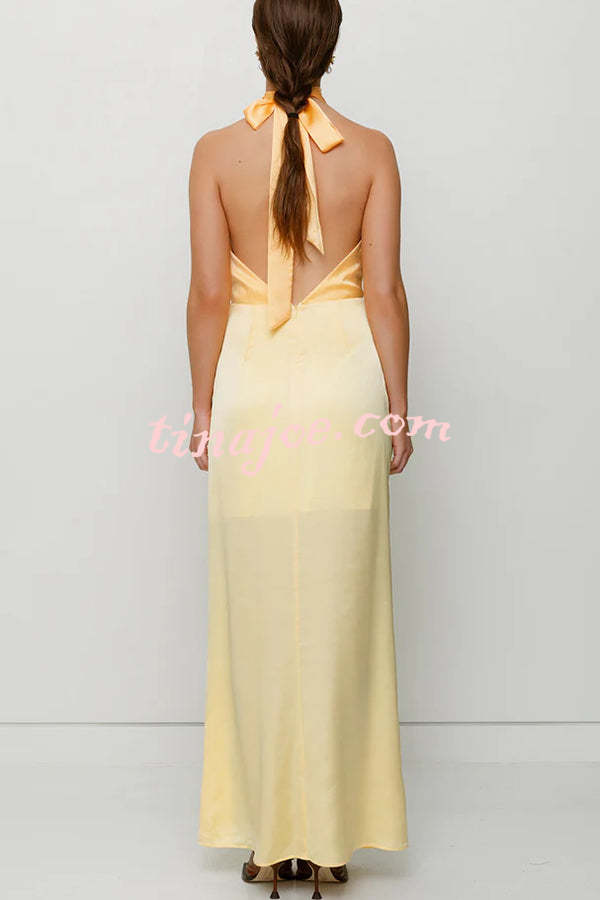 Like A Gem Satin Colorblock Halter Backless Party Maxi Dress