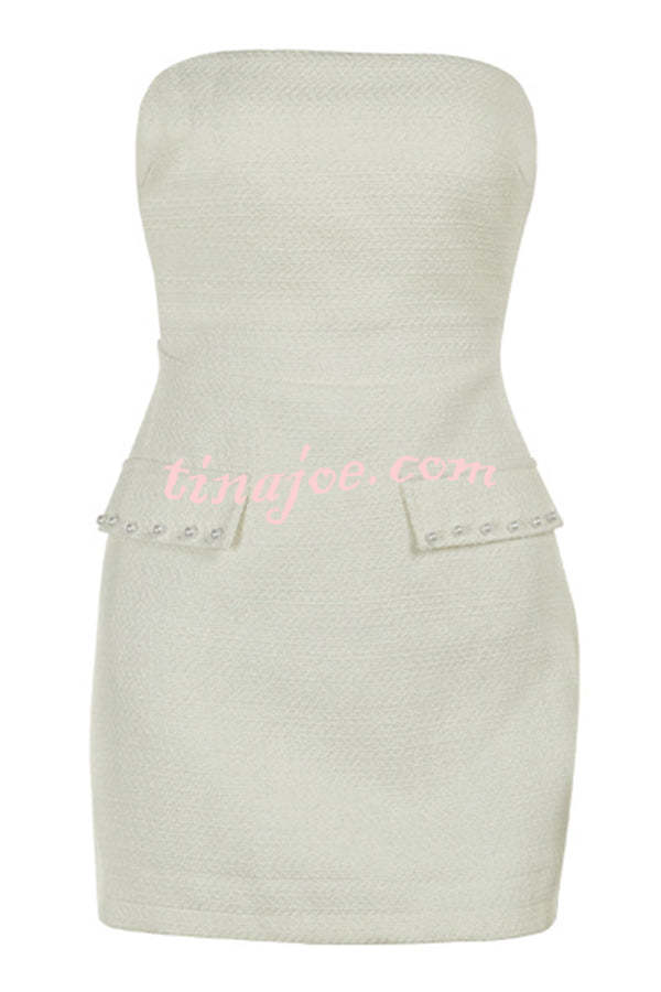 Stylish Sleeveless Tweed Sexy Slim Fit Pearl Embellished Mini Dress