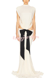 Sexy Open Back Bow Embellished Elegant Fishtail Maxi Dress