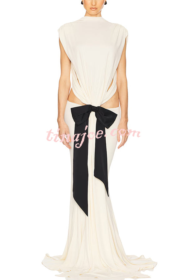 Sexy Open Back Bow Embellished Elegant Fishtail Maxi Dress