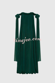 Fairy Spirit Tulle Braided Neckline Tie Arm Straps Pleated Maxi Dress