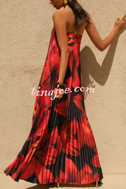 For Every Occasion Satin Pleated Floral Print V-wire Bandeau Neck Maxi Dress