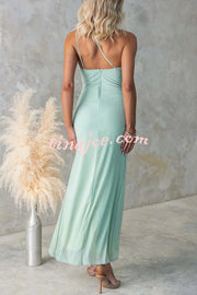 Fashion One-shoulder Pleated Sexy High Slit Slim Dress