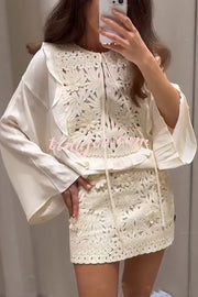 Fashion Floral Hollow Embroidery Slim Mini Skirt