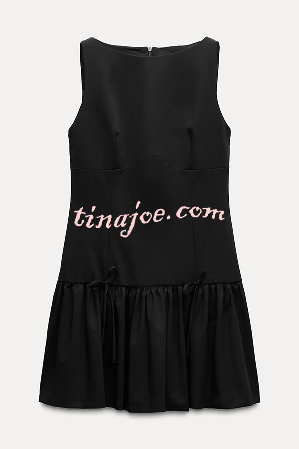 Solid Velvet Bow Embellished Sleeveless Mini Dress