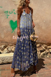 Bianca Tie Dye Gradient Flower Print Pocketed A-line Slip Maxi Dress