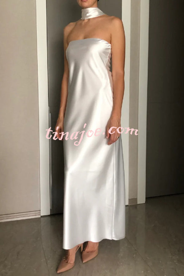Satin Solid Color Elegant Strapless Slim Maxi Dress