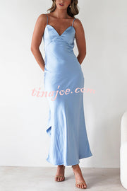 Satin Elegant Sling Backless Lace-Up Midi Dress