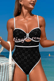 Fashion Contrast Color Hollow Stretch One-piece Swimsuit