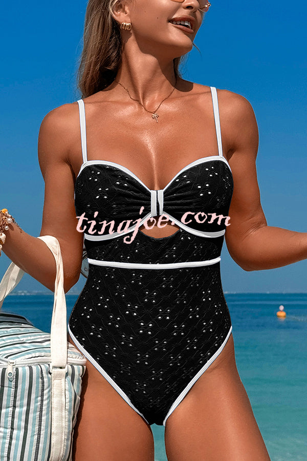 Fashion Contrast Color Hollow Stretch One-piece Swimsuit