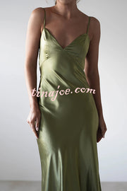 Satin Elegant Sling Backless Lace-Up Midi Dress