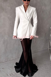 Shes Timeless V-neck Single Button Long Sleeve Waisted Blazer