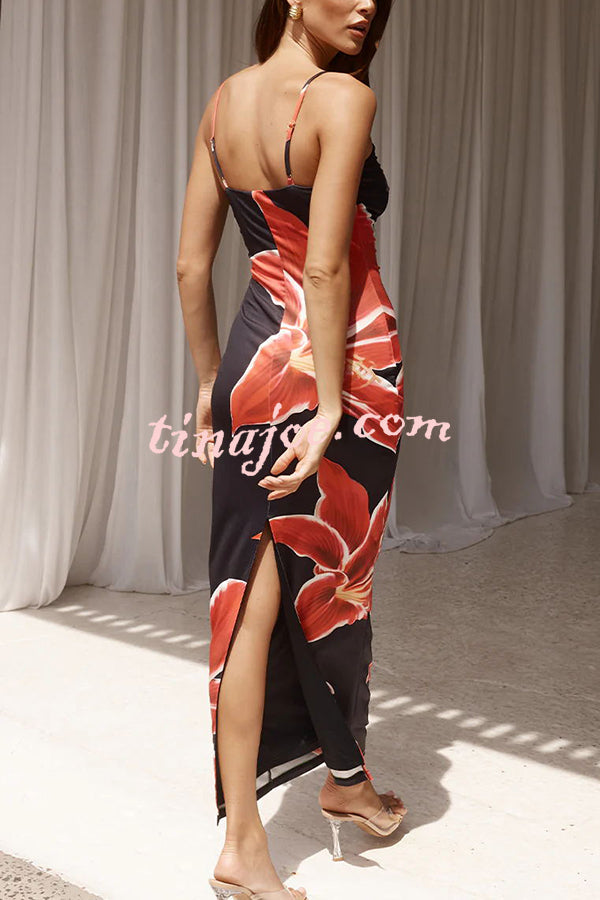 Definitely Memorable Abstract Floral Print Slip Stretch Maxi Dress