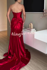 Emiliana Satin Twist Bust Cutout Corset Slit Prom Maxi Dress