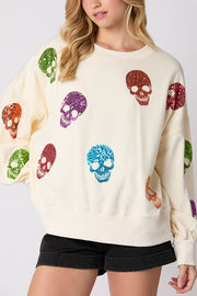 Halloween Skull Sequin Loose Casual Sweatshirt