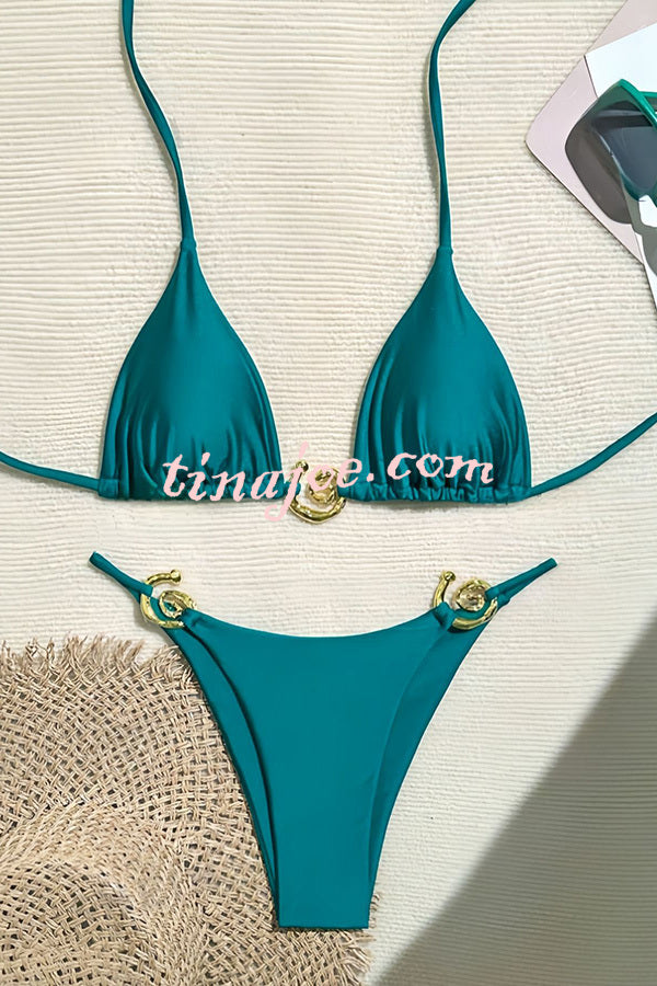 Sexy Halterneck Lace-up Metallic Stretch Two-piece Bikini Swimsuit