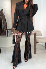 Chic Moment Floral Lace High Rise Elastic Waist Fishtail Hem Stretch Pants