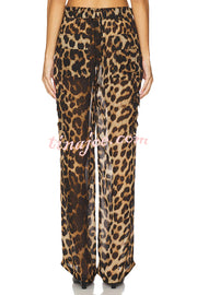 Minka Chiffon Leopard Elastic Waist Pocketed Loose Cargo Pants