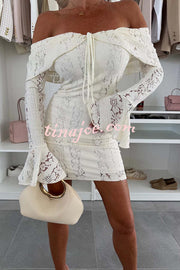 Solid Color Lace Off Shoulder Lace Sexy Slim Mini Dress