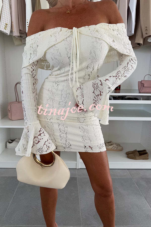 Solid Color Lace Off Shoulder Lace Sexy Slim Mini Dress