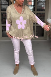 Embroidered Flower Hollow Long-sleeved Holiday Loose Knitted Top