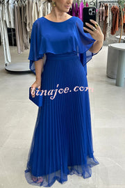 Ready for Holiday Cape Sleeve Tie-up Pleated Maxi Dress