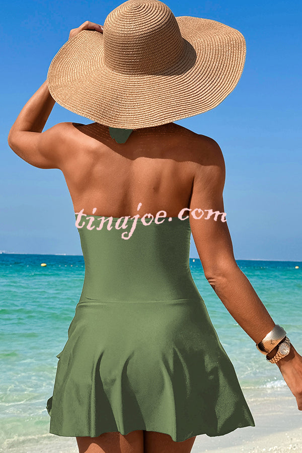 Fashionable Halterneck Waist Hollow Stretch One-piece Swimsuit