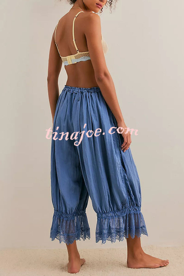 Pastoral Style Elastic Waist Lace Hem Bloomer Pants