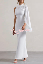 Ready When You Are High Neck One Ruffle Sleeve Maxi Dress