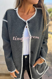 Stylish Loose Pocket Long Sleeve Coat and Warm Fringed Scarf