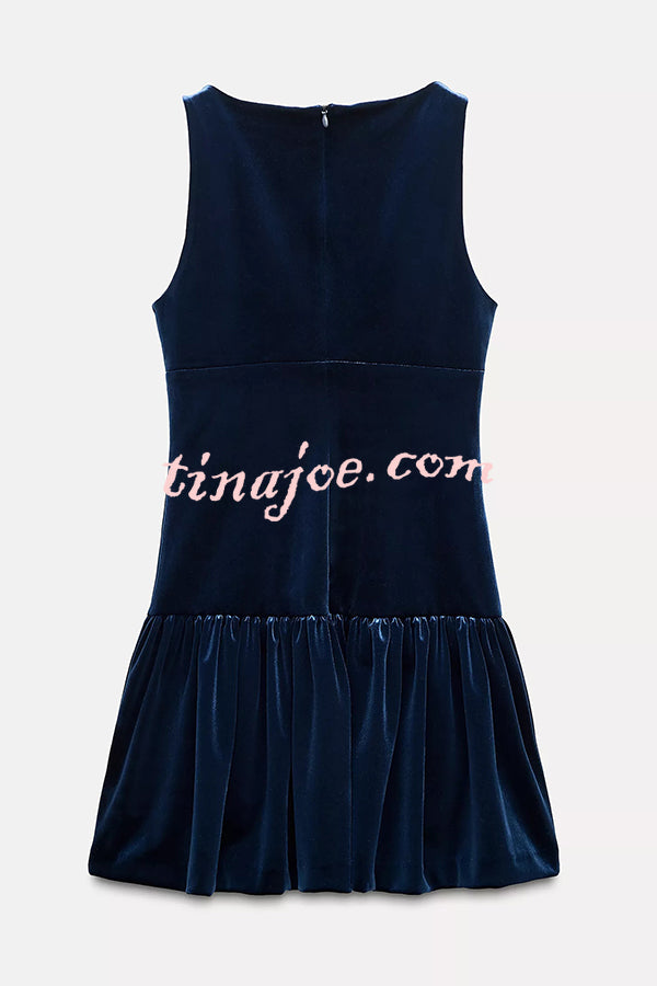 Solid Velvet Bow Embellished Sleeveless Mini Dress