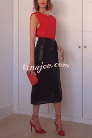 Crushing on You Sequin High Rise Wrap Tie-up Slit Midi Skirt