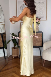 Flowing Elegance Satin One Shoulder Scarf Maxi Dress