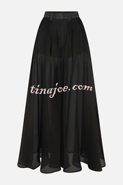 Avant-garde Fashion Denim Flowing Organza Patchwork Pocketed Wide Leg Jeans