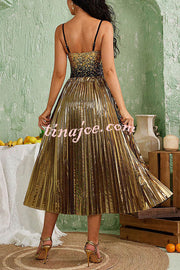 Fashion Metallic Fabric Elastic Waist Beach Midi Skirt