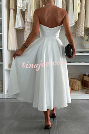 Sweet Cascade Solid Color Off Shoulder Pocket Full Hem Midi Dress