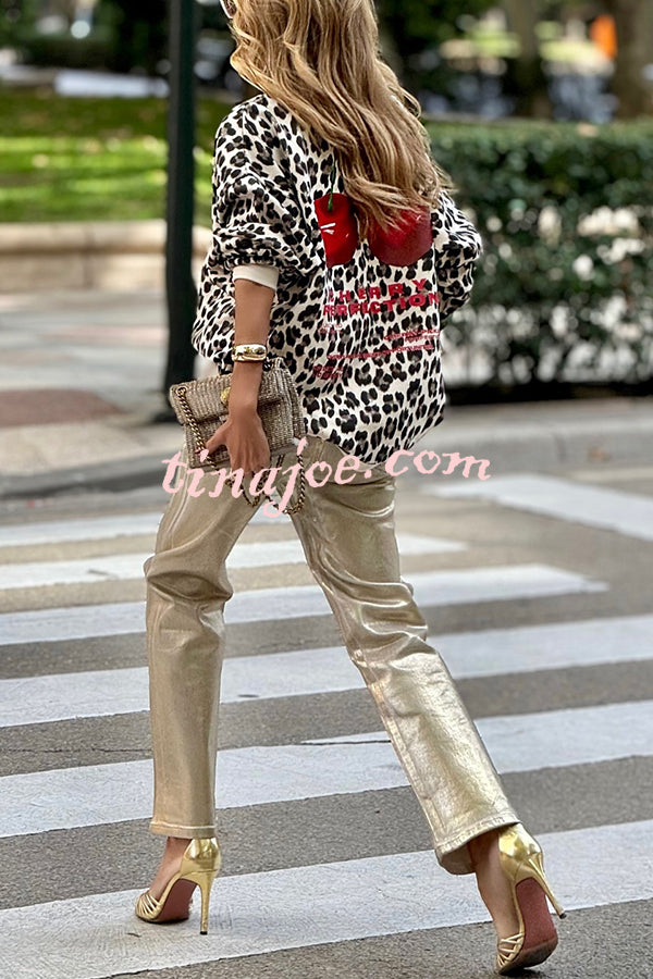 Unique Modern Feel Leopard and Cherry Print Casual Sweatshirt