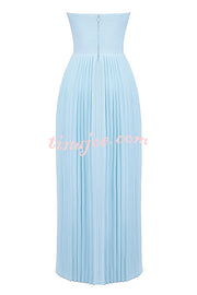 Romantic and Elegant Pleated Strapless Maxi Dress