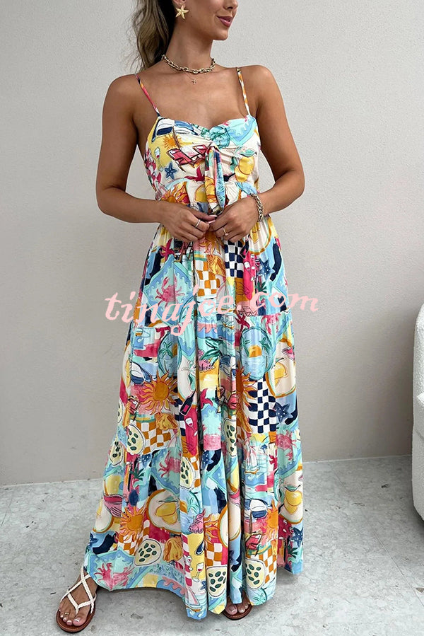 Radiant As Always Unique Print Front Tie-up Slip Maxi Dress