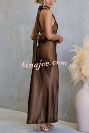 Satin Fashion Halter Backless Slim Elegant Maxi Dress