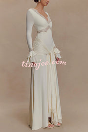 Fashion Lace Splicing Sexy V-neck Long-sleeved Slim Maxi Dress