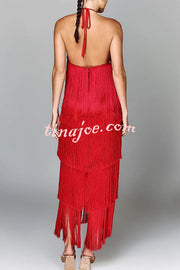 Sexy Halterneck Backless Elegant Fringe Maxi Dress