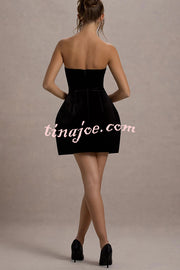 Effortlessly Elegant Velvet Jewel Embellished Trim Bandeau Mini Dress