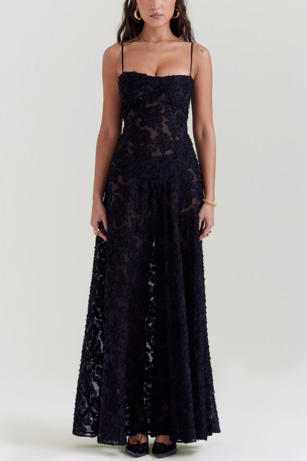 Fashion Sexy Suspenders See-through Holiday Slim Maxi Dress