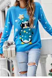 Christmas Print Crew Neck Long Sleeve Sweater