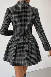 Plaid Print Lapel Long Sleeve Office Mini Dress