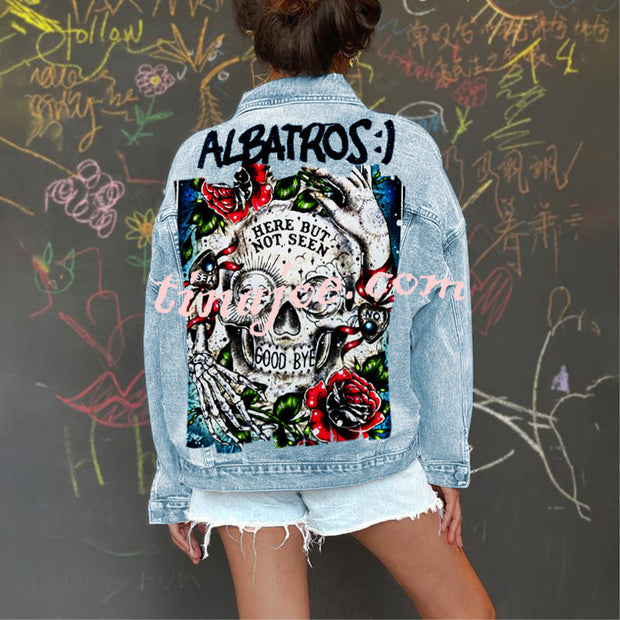 Halloween Print Long Sleeve Denim Jacket